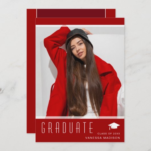 Modernes elegantes Graduate Stilvolles Foto Rot Ankündigung (Vorne/Hinten)