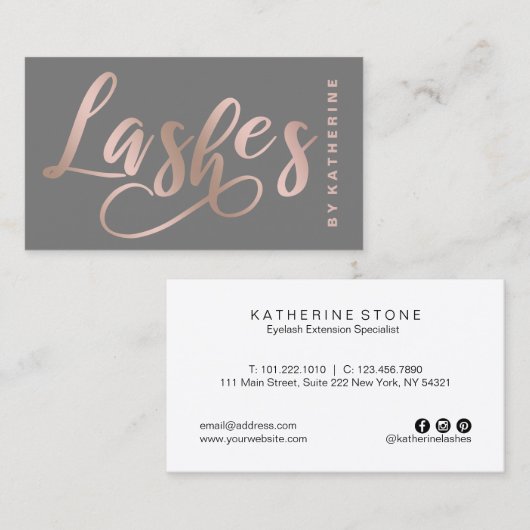 Modernes elegantes Grau- u. Rosengold peitscht Visitenkarte (Vorne/Hinten)