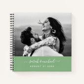 Modernes, elegantes Greenery Script-Foto Hochzeit Notizblock (Vorderseite)