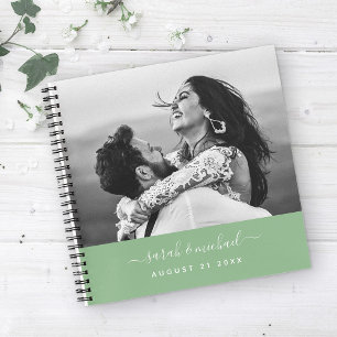 Modernes, elegantes Greenery Script-Foto Hochzeit Notizblock