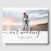 Modernes, elegantes, handgeschriebenes Foto Hochze Gästebuch (Vorderseite)