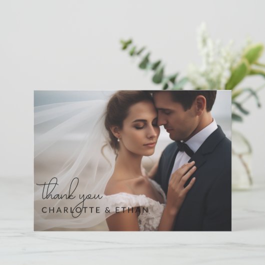 Modernes, elegantes, handschriftlich 2 Fotos Dankeskarte (Stehend Vorderseite)