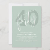 Modernes, elegantes, hellgrünes, weißes Script 40. Einladung (Vorderseite)