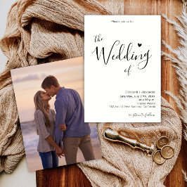 Modernes elegantes Herz-Kalligrafie-Foto Hochzeit Einladung