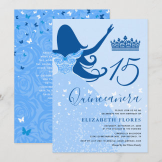 Modernes Elegantes Highlight Royal Blue Quinceaner Einladung