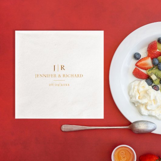Modernes elegantes Hochzeitsamkeitsdatum Monogramm Servietten Mit Folie