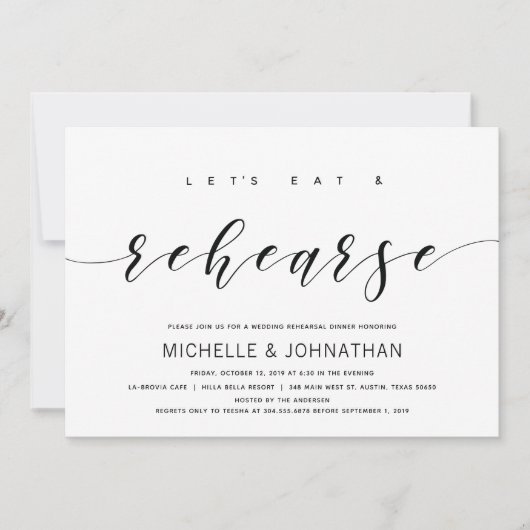 Modernes elegantes Hochzeitsdinner Probe Einladung (Vorderseite)