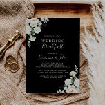 Modernes elegantes Hochzeitsfrühstück in Elfenbein Einladung<br><div class="desc">Dieses moderne elegante,  blumengeschmückte Hochzeitsfrühstück lädt zu einem modernen Event ein. Das Design umfasst die Blume der elfenbeinfarbenen Aquarell-Rose mit grünen Eukalyptus-Blätter,  die schön in auffälligen Bouquets angeordnet sind.</div>