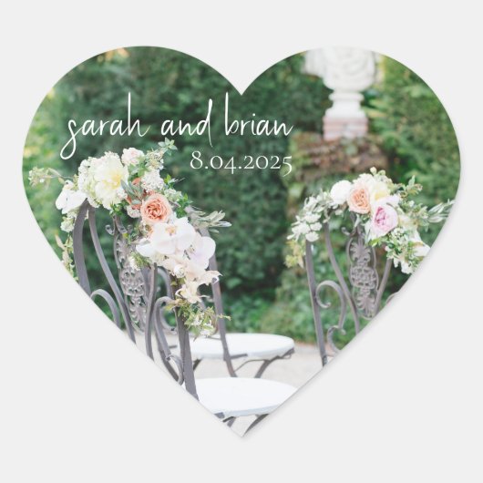 Modernes, elegantes Hochzeitslabel Herz-Aufkleber (Vorderseite)