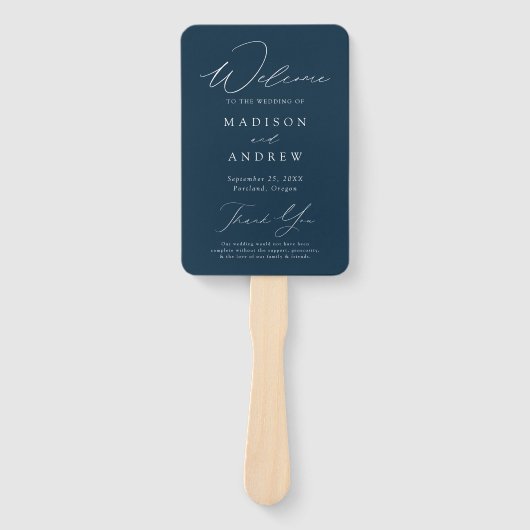 Modernes, elegantes Hochzeitsprogramm der Marine Fächer (Vorderseite)