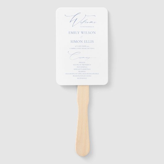 Modernes, elegantes Hochzeitsprogramm Dusty Blue Fächer (Vorderseite)