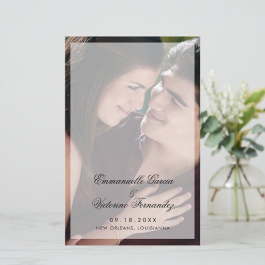 Modernes, elegantes Hochzeitsprogramm für Foto (Stehend Vorderseite)