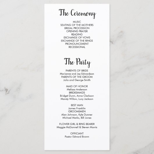 Modernes, elegantes Hochzeitsprogramm für Fotos Programm (Rückseite)