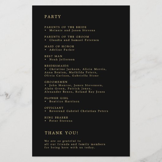 Modernes, elegantes Hochzeitsprogramm in Gold und  (Hinten)