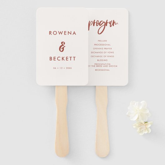 Modernes, elegantes Hochzeitsprogramm in Schneepin Fächer (Vorne und Hinten)