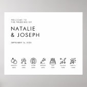 Modernes, elegantes Hochzeitszeichen mit Timeline Poster (Vorne)