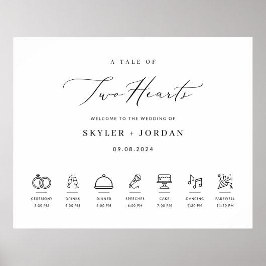 Modernes, elegantes Hochzeitszeichen mit Timeline Poster (Vorne)