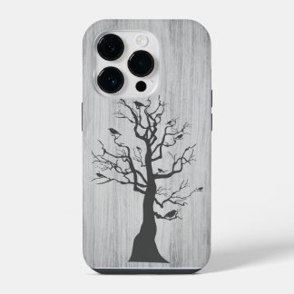 Modernes, elegantes Holz - Baum und Krähe - Holz iPhone 14 Pro Hülle