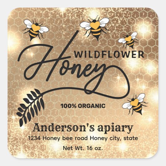 Modernes, elegantes Honigweinlabel Quadratischer Aufkleber (Vorderseite)
