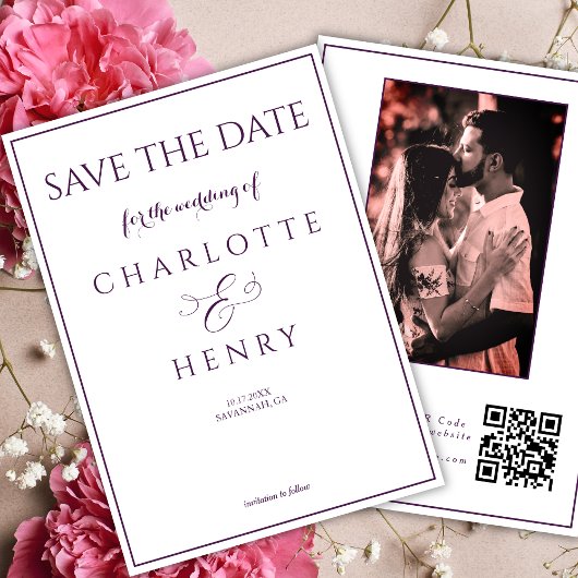 Modernes Elegantes Kalligrafie-Foto QR-Code Save The Date