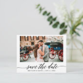 Modernes elegantes Kalligrafie-Foto Save the Date Postkarte (Stehend Vorderseite)