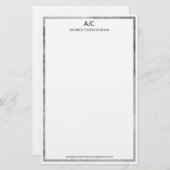 Modernes, elegantes, klassisches Monogramm-Silberr Briefpapier (Vorne/Hinten)
