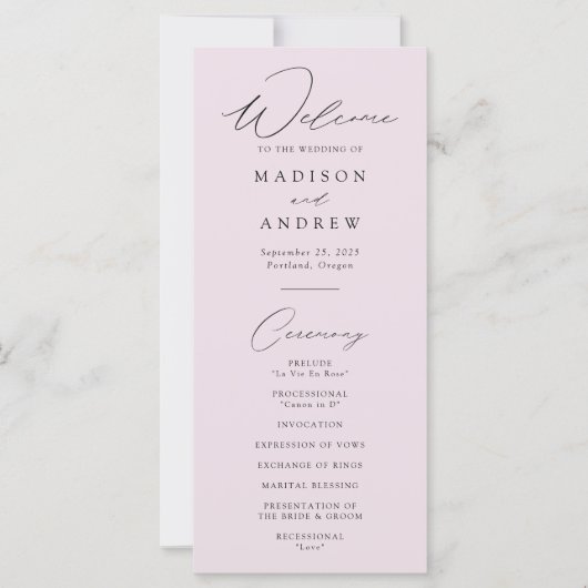 Modernes, elegantes Lavendel-Hochzeitsprogramm (Vorderseite)