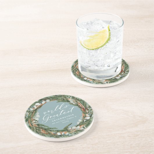 Modernes, elegantes, leafarbenes Foto Großmutter Getränkeuntersetzer (Seite)