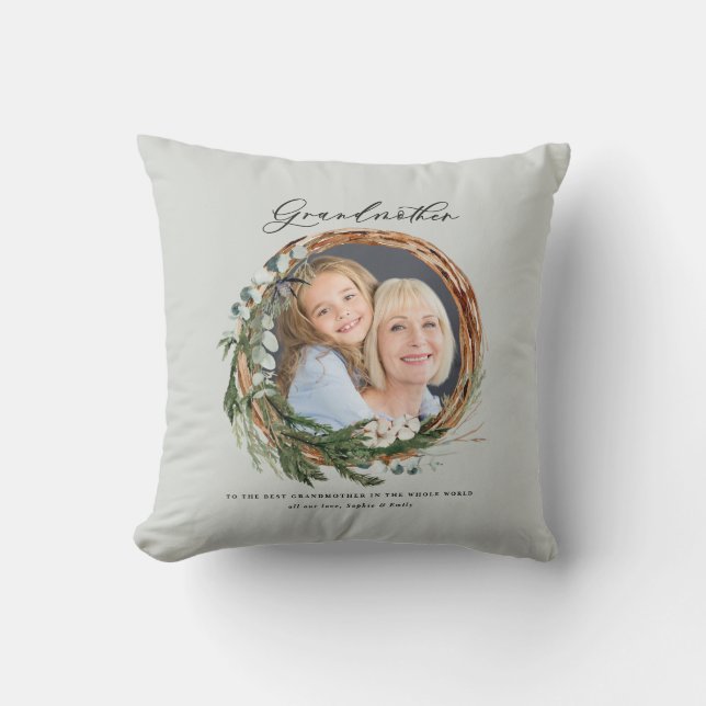 Modernes, elegantes, leafarbenes Foto Großmutter Kissen (Vorderseite)