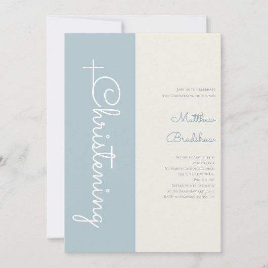Modernes Elegantes Light Blue Baby Boy Christening Einladung (Vorderseite)