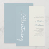 Modernes Elegantes Light Blue Baby Boy Christening Einladung (Vorne/Hinten)