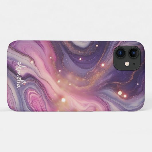 Modernes, elegantes Lila Goldmarmor Personalisiert Case-Mate iPhone Hülle (Rückseite (Horizontal))