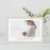 Modernes elegantes Linen Texture Baby Girl Foto Fo Ankündigung (Stehend Vorderseite)