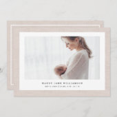 Modernes elegantes Linen Texture Baby Girl Foto Fo Ankündigung (Vorne/Hinten)