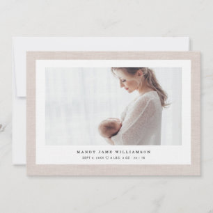 Modernes elegantes Linen Texture Baby Girl Foto Fo Ankündigung