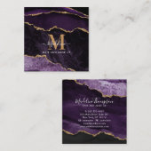 Modernes, elegantes Marmor-Agate-Lila-Gold-Monogra Quadratische Visitenkarte (Vorne/Hinten)