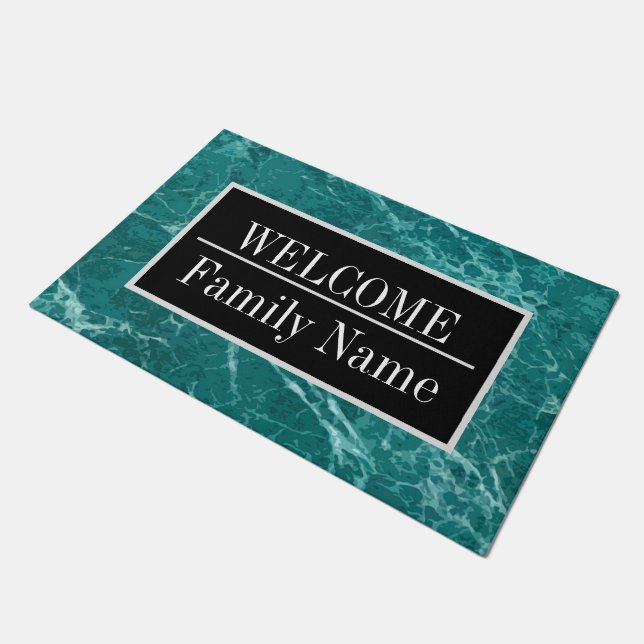 Modernes elegantes Marmorbad Willkommen Fußmatte (Schrägansicht)