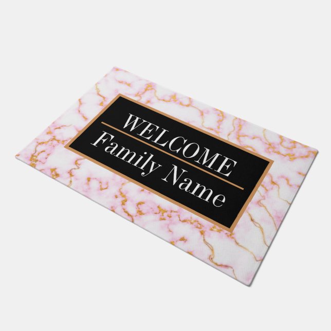 Modernes elegantes Marmorbad Willkommen Fußmatte (Schrägansicht)