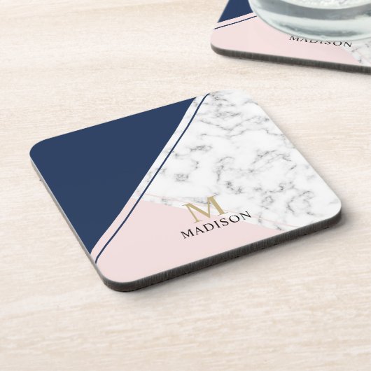 Modernes, elegantes Marmormonogramm Getränkeuntersetzer (Linke Seite)