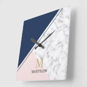 Modernes, elegantes Marmormonogramm Quadratische Wanduhr (Winkel)
