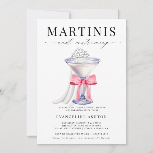 Modernes elegantes Martini- und Matrimony-Brautpar Einladung (Vorderseite)