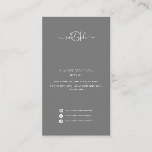 Modernes elegantes Menü mit einem schlichten graue Visitenkarte (Vorderseite)
