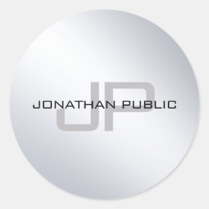 Modernes, elegantes, metallisches Silber-Look Mono Runder Aufkleber