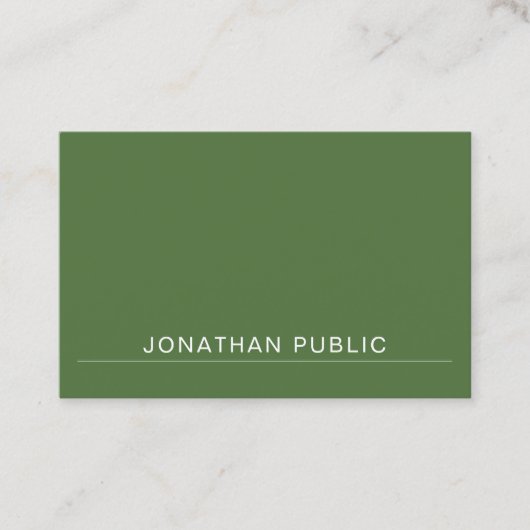 Modernes, elegantes Minimalistisches Design Grün T Visitenkarte (Vorderseite)