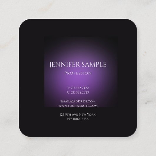 Modernes elegantes, Minimalistisches Lila Template Quadratische Visitenkarte (Rückseite)