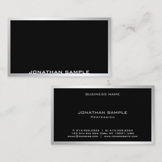 Modernes, elegantes Minimalistisches Silber Berufl Visitenkarte (Vorne/Hinten)