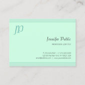 Modernes, elegantes Mint Green Script Monogram Visitenkarte (Rückseite)