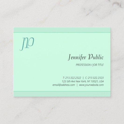 Modernes, elegantes Mint Green Script Monogram Visitenkarte (Rückseite)