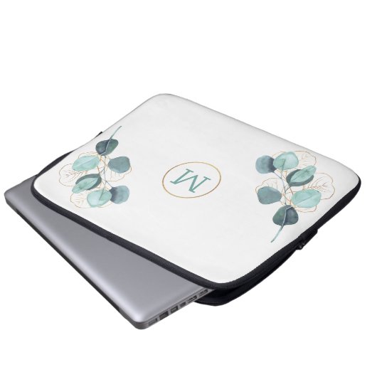 Modernes, elegantes Mit Monogramm Eukalyptus-Gold- Laptopschutzhülle (Vorne Knopf)