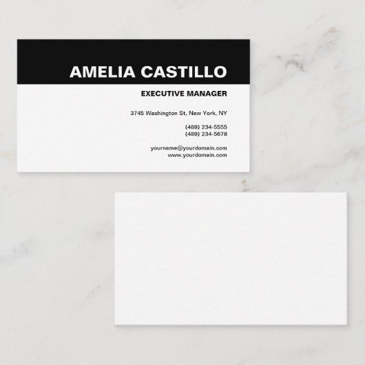 Modernes Elegantes Modernes Schlichtes Schwarz-wei Visitenkarte (Vorne/Hinten)